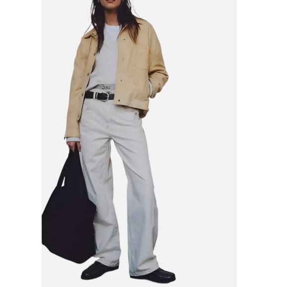 new Free People Aster High Rise Rigid Relaxed Straight Leg Jeans in Cream 256 4S - Picture 3 of 12